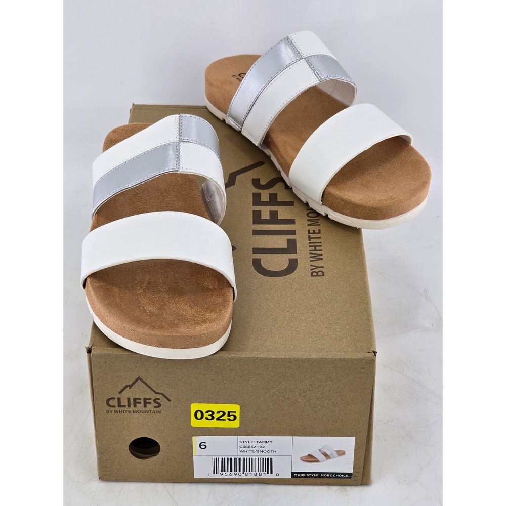 Cliffs Tammy Slide Sandals Womens 6 White Silver Metallic C36852-192 - NEW